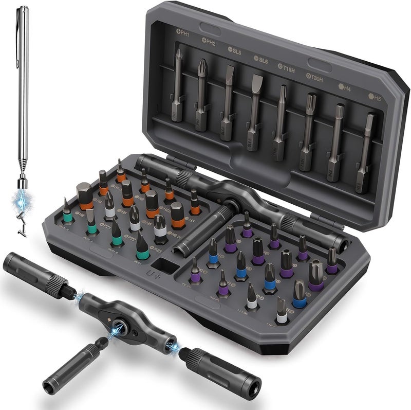 KELIN Magnetic Ratchet Screwdriver Set, 43 in 1 T Handle Ratchet Screwdriver Kits with S2 Steel Bits, Ratcheting Screwdriver for Home Daily Repair, DIY Projects, Ideal Gift for Men Husband - Image 1